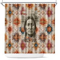 Sitting Bull Portrait Shower Curtain Native American Tipi with Feathers and Spears Indigenous Pride - Wonder Print Shop