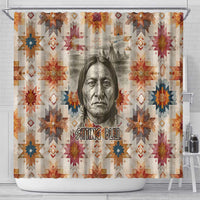 Sitting Bull Portrait Shower Curtain Native American Tipi with Feathers and Spears Indigenous Pride - Wonder Print Shop