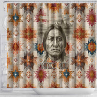 Sitting Bull Portrait Shower Curtain Native American Tipi with Feathers and Spears Indigenous Pride - Wonder Print Shop