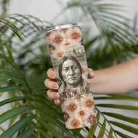 Sitting Bull Portrait Skinny Tumbler Native American Tipi with Feathers and Spears Indigenous Pride - Wonder Print Shop