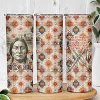 Sitting Bull Portrait Skinny Tumbler Native American Tipi with Feathers and Spears Indigenous Pride - Wonder Print Shop
