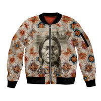 Sitting Bull Portrait Sleeve Zip Bomber Jacket Native American Tipi with Feathers and Spears Indigenous Pride - Wonder Print Shop