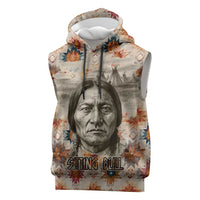 Sitting Bull Portrait Sleeveless Hoodie Native American Tipi with Feathers and Spears Indigenous Pride - Wonder Print Shop