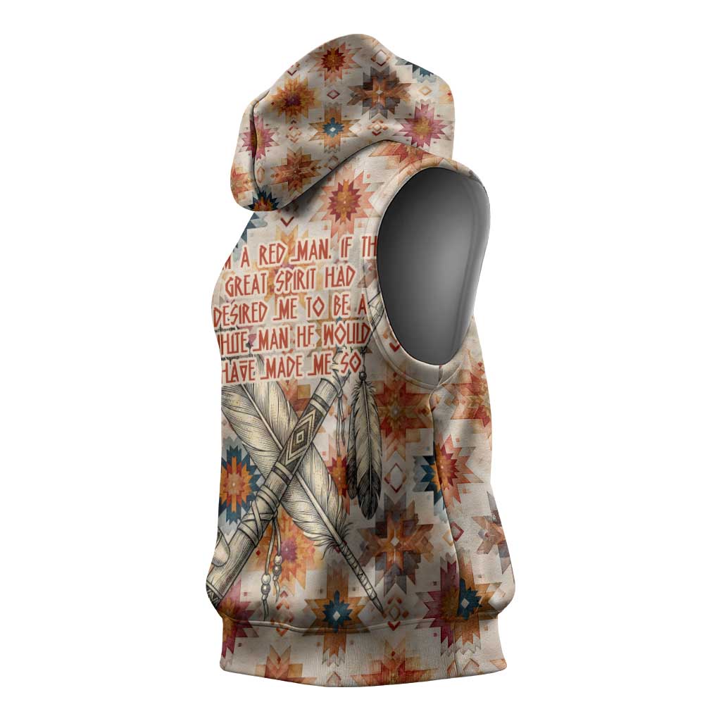 Sitting Bull Portrait Sleeveless Hoodie Native American Tipi with Feathers and Spears Indigenous Pride - Wonder Print Shop