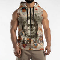 Sitting Bull Portrait Sleeveless Zip Hoodie Native American Tipi with Feathers and Spears Indigenous Pride - Wonder Print Shop