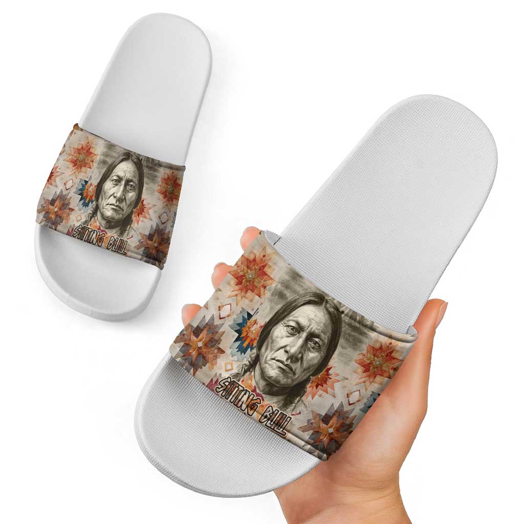 Sitting Bull Portrait Slide Sandals Native American Tipi with Feathers and Spears Indigenous Pride - Wonder Print Shop