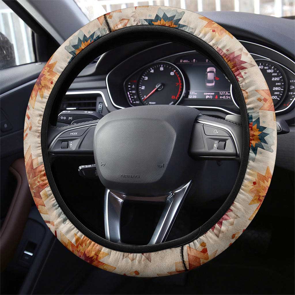 Sitting Bull Portrait Steering Wheel Cover Native American Tipi with Feathers and Spears Indigenous Pride - Wonder Print Shop