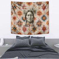 Sitting Bull Portrait Tapestry Native American Tipi with Feathers and Spears Indigenous Pride - Wonder Print Shop