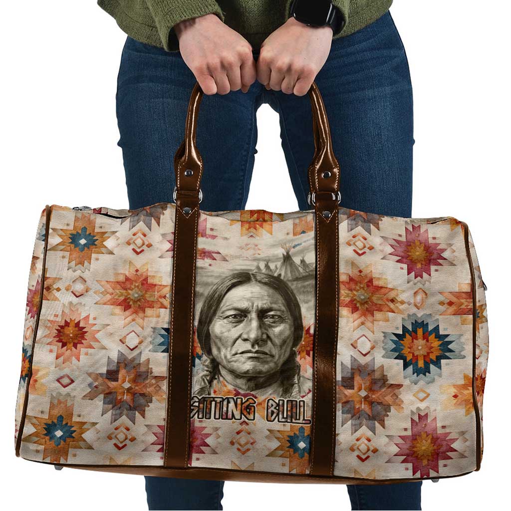 Sitting Bull Portrait Travel Bag Native American Tipi with Feathers and Spears Indigenous Pride - Wonder Print Shop