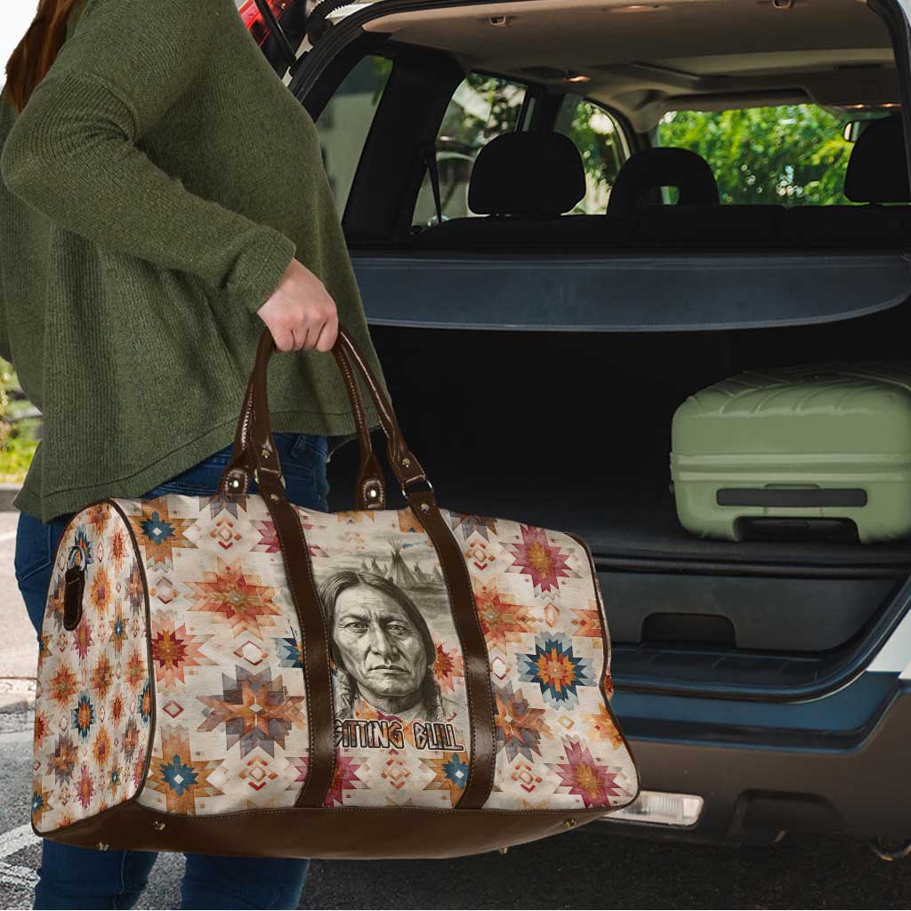 Sitting Bull Portrait Travel Bag Native American Tipi with Feathers and Spears Indigenous Pride - Wonder Print Shop
