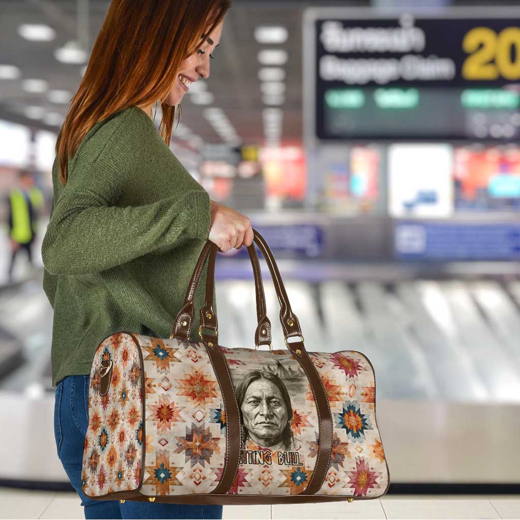 Sitting Bull Portrait Travel Bag Native American Tipi with Feathers and Spears Indigenous Pride - Wonder Print Shop