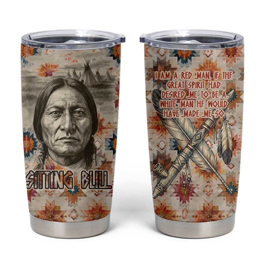 Sitting Bull Portrait Tumbler Cup Native American Tipi with Feathers and Spears Indigenous Pride - Wonder Print Shop