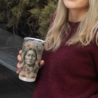 Sitting Bull Portrait Tumbler Cup Native American Tipi with Feathers and Spears Indigenous Pride - Wonder Print Shop