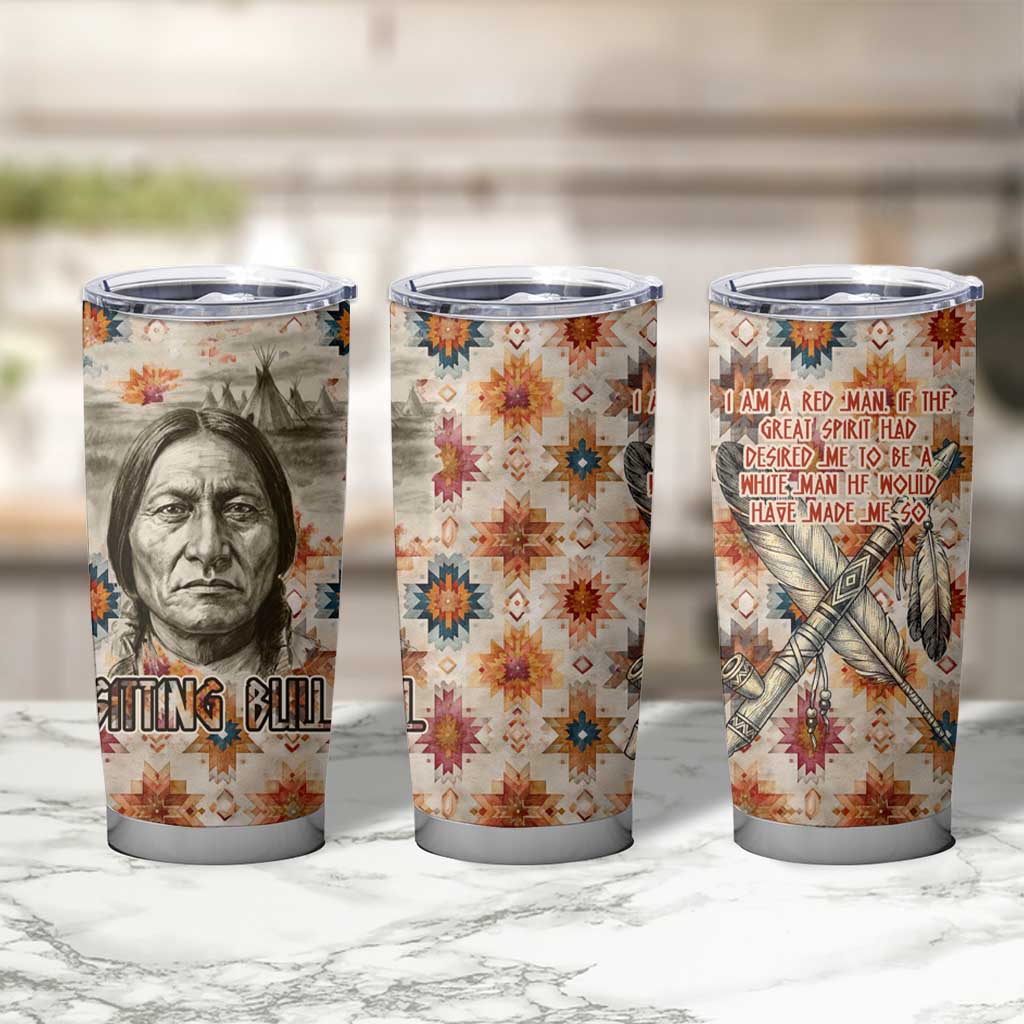 Sitting Bull Portrait Tumbler Cup Native American Tipi with Feathers and Spears Indigenous Pride - Wonder Print Shop