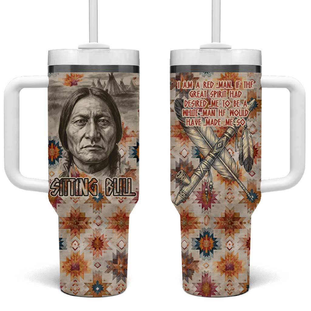 Sitting Bull Portrait Tumbler With Handle Native American Tipi with Feathers and Spears Indigenous Pride - Wonder Print Shop