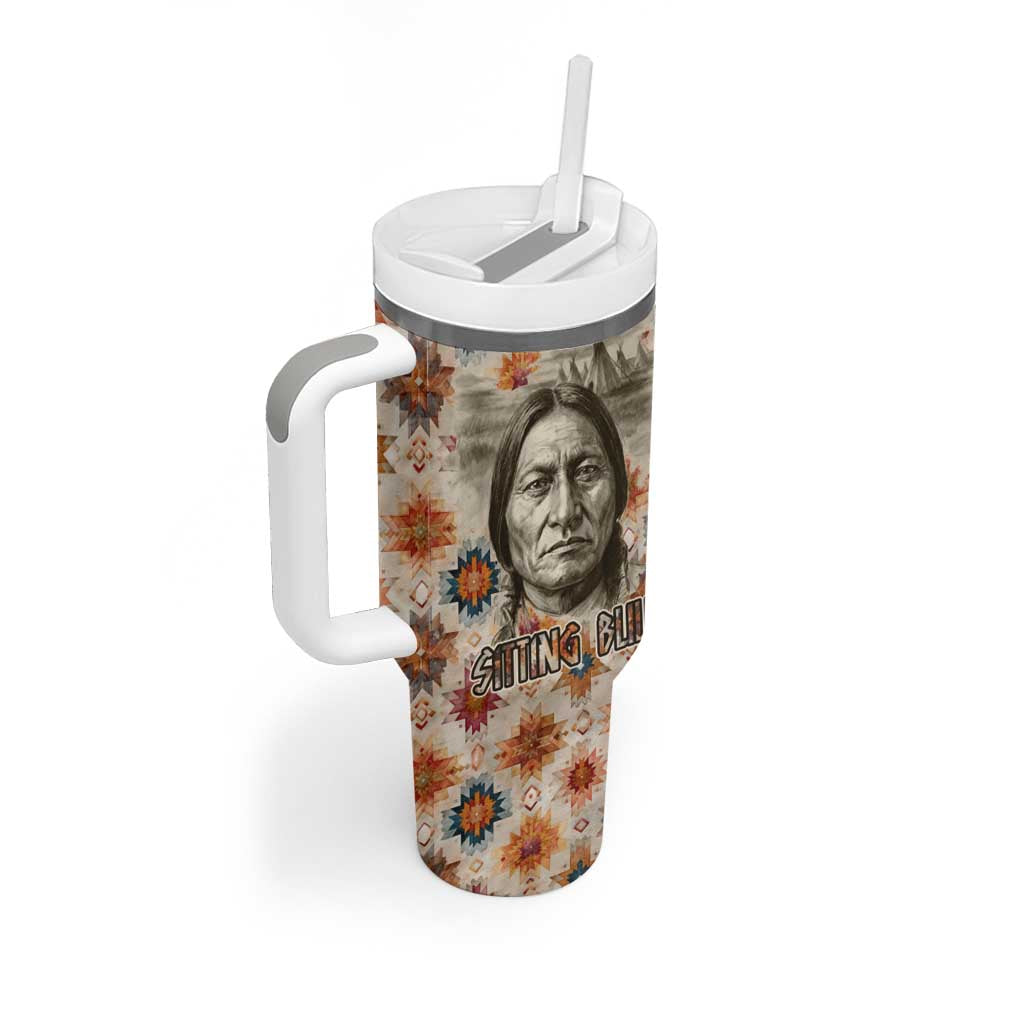 Sitting Bull Portrait Tumbler With Handle Native American Tipi with Feathers and Spears Indigenous Pride - Wonder Print Shop