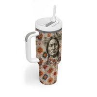 Sitting Bull Portrait Tumbler With Handle Native American Tipi with Feathers and Spears Indigenous Pride - Wonder Print Shop