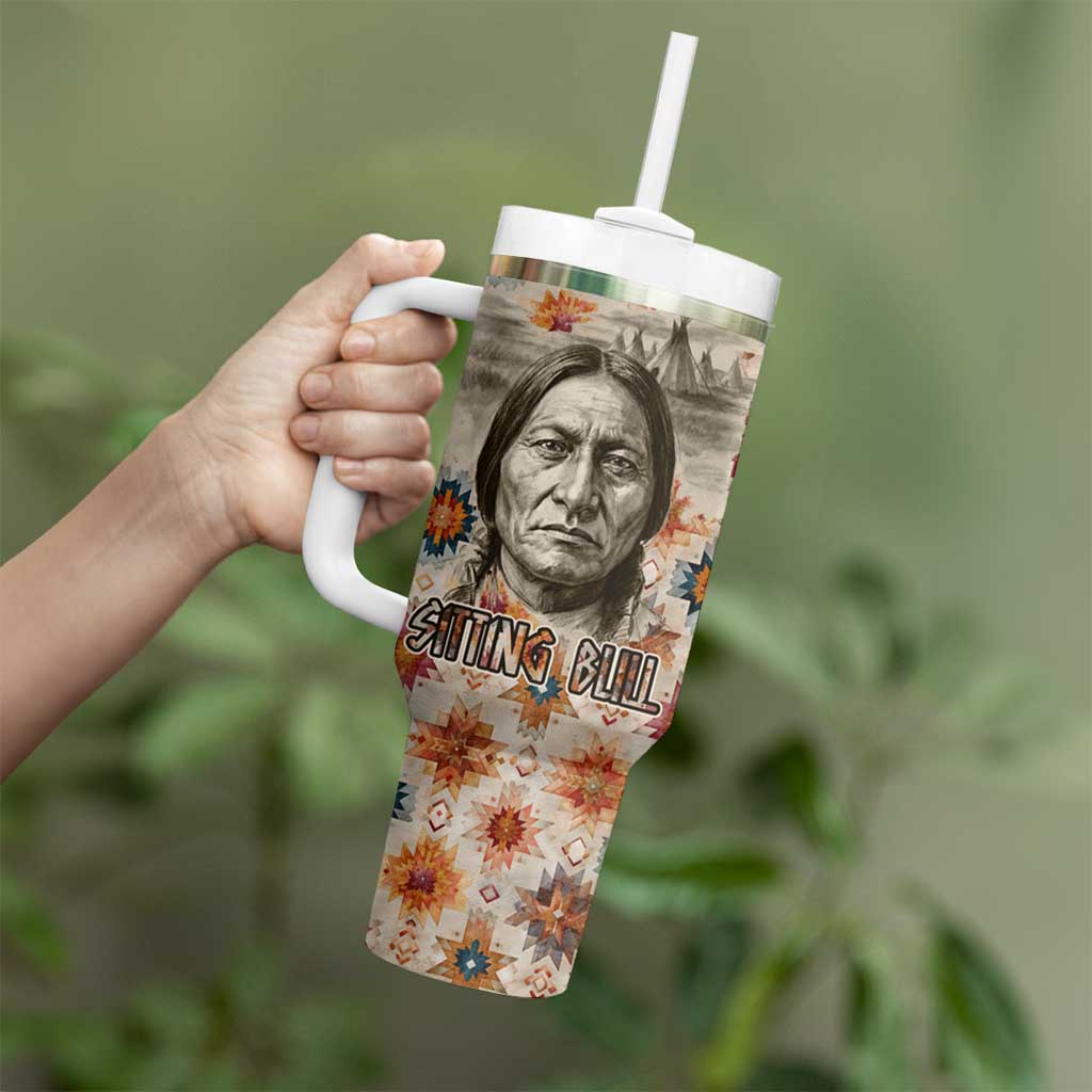 Sitting Bull Portrait Tumbler With Handle Native American Tipi with Feathers and Spears Indigenous Pride - Wonder Print Shop