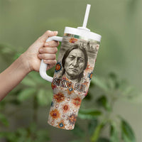 Sitting Bull Portrait Tumbler With Handle Native American Tipi with Feathers and Spears Indigenous Pride - Wonder Print Shop
