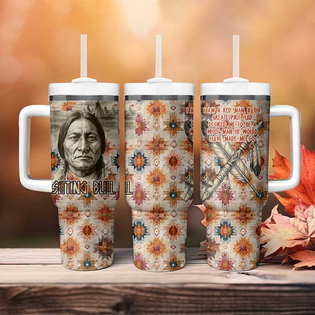 Sitting Bull Portrait Tumbler With Handle Native American Tipi with Feathers and Spears Indigenous Pride - Wonder Print Shop