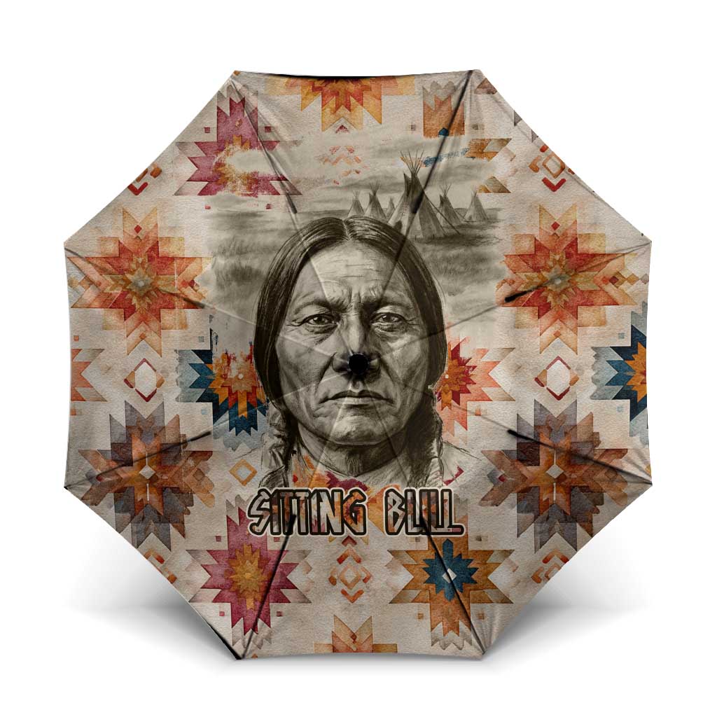 Sitting Bull Portrait Umbrella Native American Tipi with Feathers and Spears Indigenous Pride - Wonder Print Shop