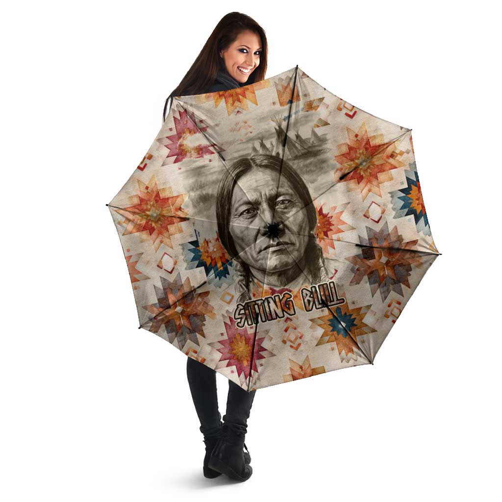 Sitting Bull Portrait Umbrella Native American Tipi with Feathers and Spears Indigenous Pride - Wonder Print Shop