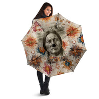 Sitting Bull Portrait Umbrella Native American Tipi with Feathers and Spears Indigenous Pride - Wonder Print Shop