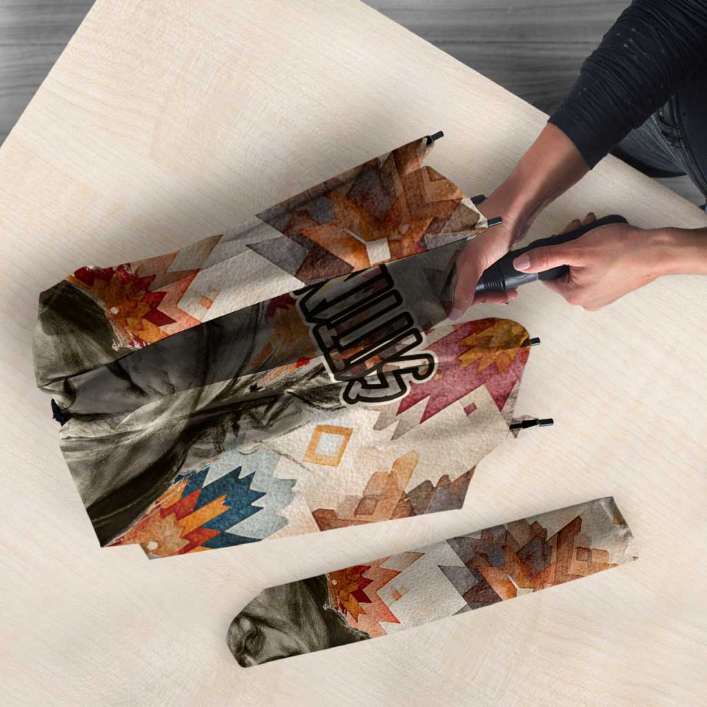 Sitting Bull Portrait Umbrella Native American Tipi with Feathers and Spears Indigenous Pride - Wonder Print Shop