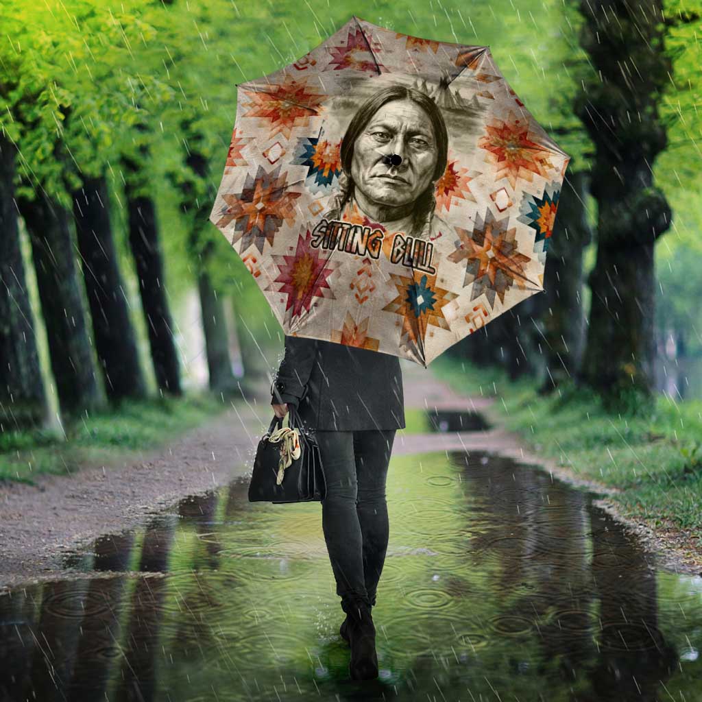 Sitting Bull Portrait Umbrella Native American Tipi with Feathers and Spears Indigenous Pride - Wonder Print Shop