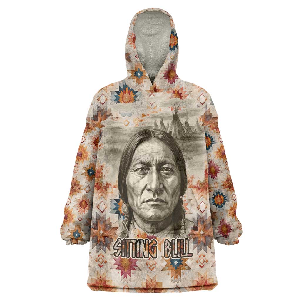 Sitting Bull Portrait Wearable Blanket Hoodie Native American Tipi with Feathers and Spears Indigenous Pride - Wonder Print Shop