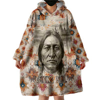 Sitting Bull Portrait Wearable Blanket Hoodie Native American Tipi with Feathers and Spears Indigenous Pride - Wonder Print Shop