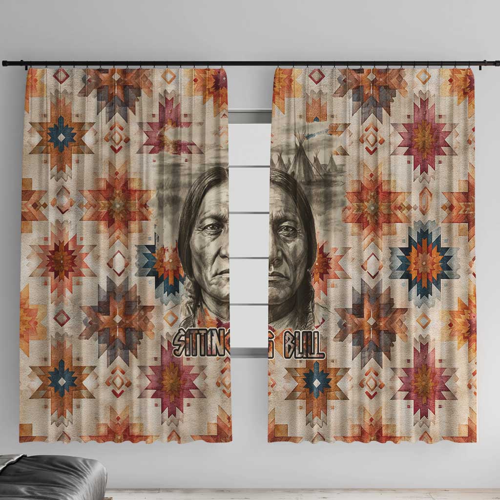Sitting Bull Portrait Window Curtain Native American Tipi with Feathers and Spears Indigenous Pride - Wonder Print Shop