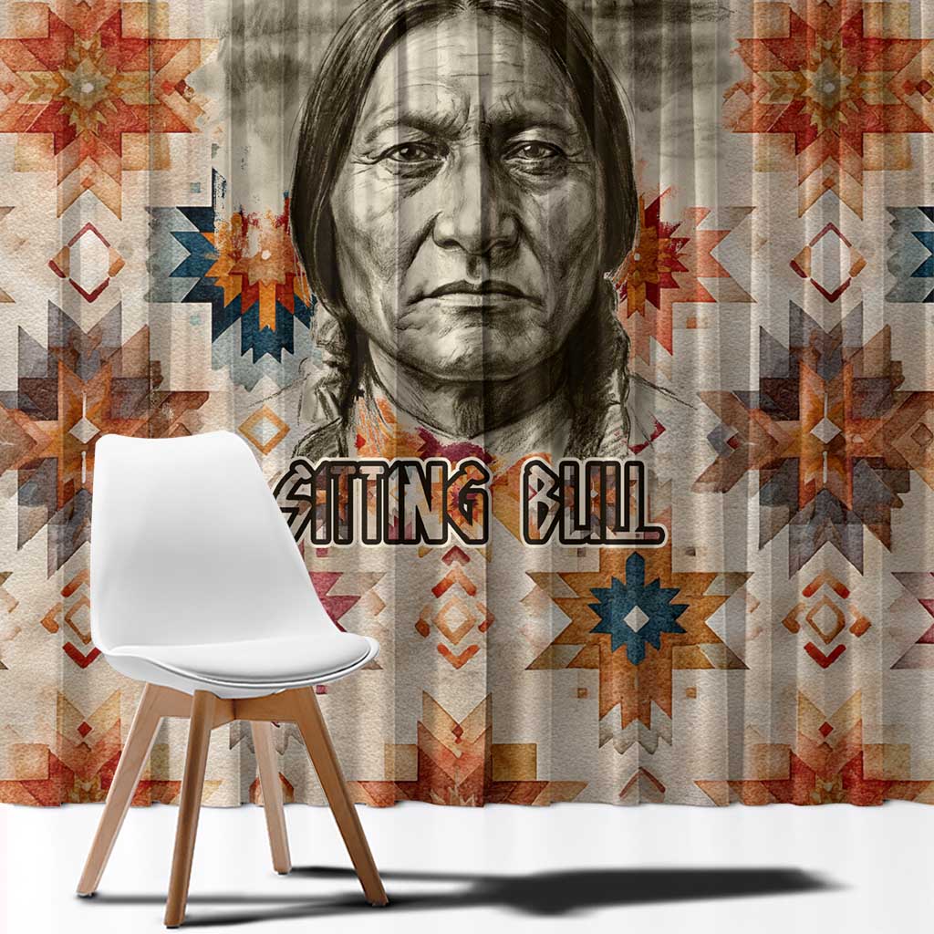 Sitting Bull Portrait Window Curtain Native American Tipi with Feathers and Spears Indigenous Pride - Wonder Print Shop