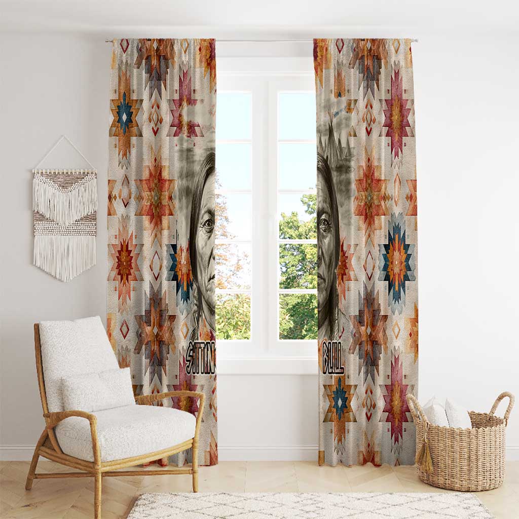 Sitting Bull Portrait Window Curtain Native American Tipi with Feathers and Spears Indigenous Pride - Wonder Print Shop