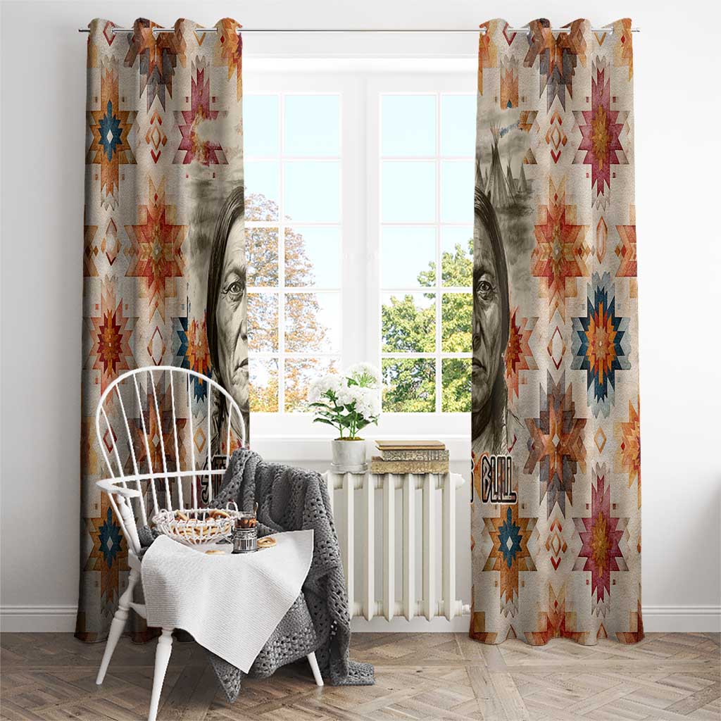 Sitting Bull Portrait Window Curtain Native American Tipi with Feathers and Spears Indigenous Pride - Wonder Print Shop