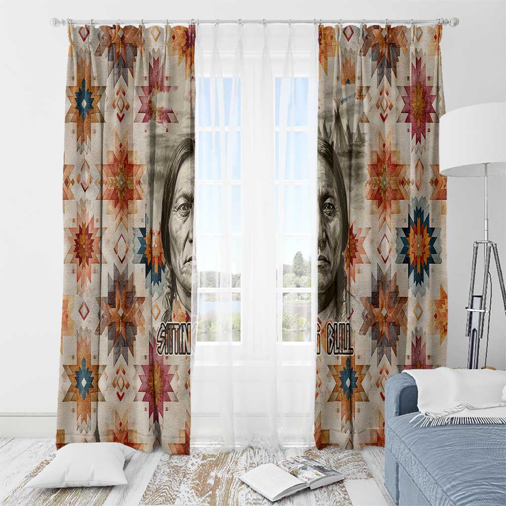 Sitting Bull Portrait Window Curtain Native American Tipi with Feathers and Spears Indigenous Pride - Wonder Print Shop