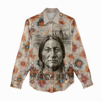 Sitting Bull Portrait Women Casual Shirt Native American Tipi with Feathers and Spears Indigenous Pride - Wonder Print Shop