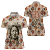 Sitting Bull Portrait Women Polo Shirt Native American Tipi with Feathers and Spears Indigenous Pride - Wonder Print Shop