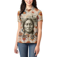 Sitting Bull Portrait Women Polo Shirt Native American Tipi with Feathers and Spears Indigenous Pride - Wonder Print Shop