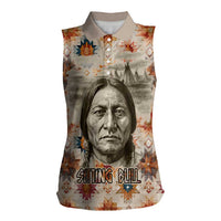 Sitting Bull Portrait Women Sleeveless Polo Shirt Native American Tipi with Feathers and Spears Indigenous Pride - Wonder Print Shop