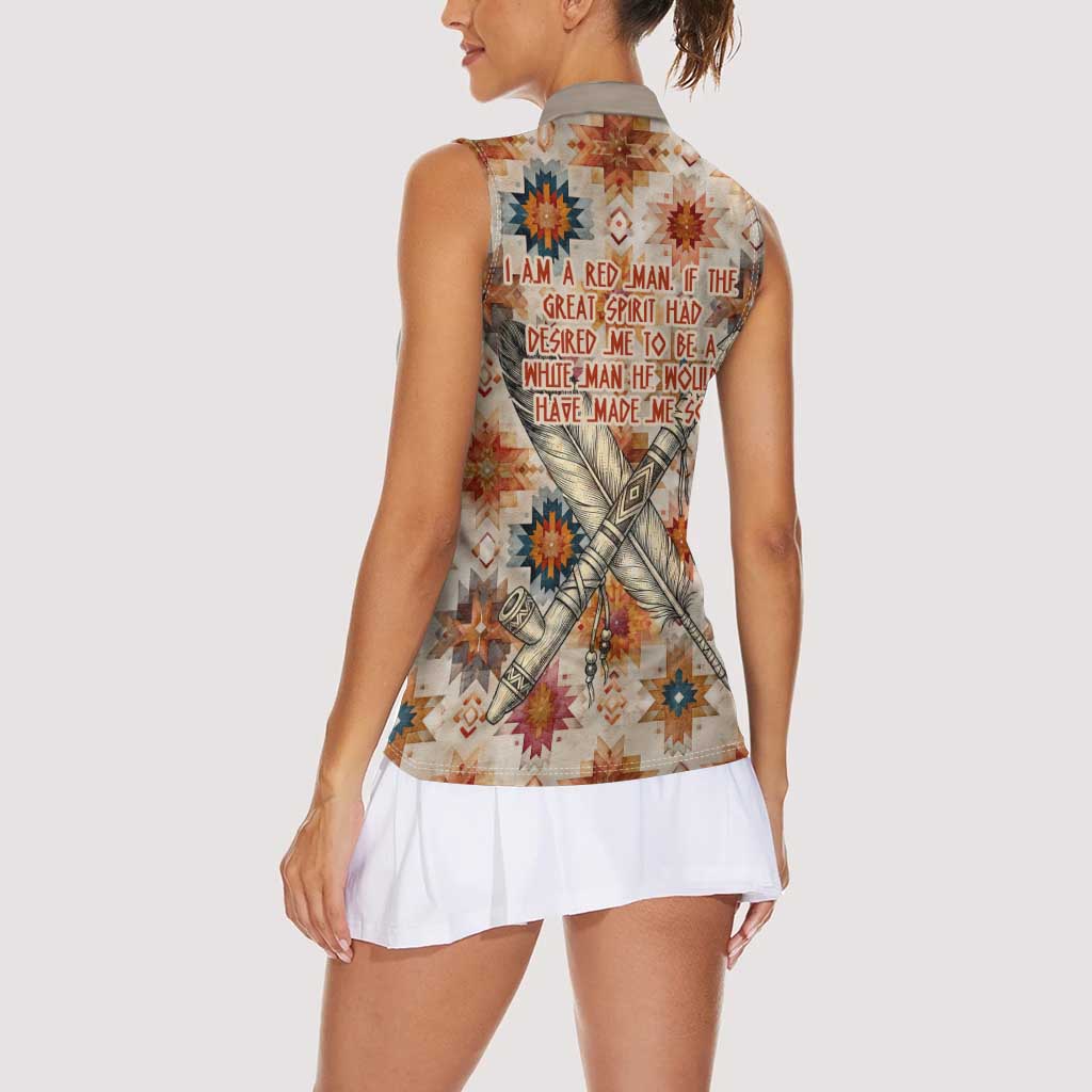 Sitting Bull Portrait Women Sleeveless Polo Shirt Native American Tipi with Feathers and Spears Indigenous Pride - Wonder Print Shop