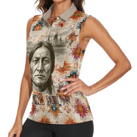 Sitting Bull Portrait Women Sleeveless Polo Shirt Native American Tipi with Feathers and Spears Indigenous Pride - Wonder Print Shop