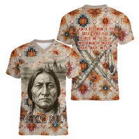 Sitting Bull Portrait Women V-Neck T-Shirt Native American Tipi with Feathers and Spears Indigenous Pride - Wonder Print Shop