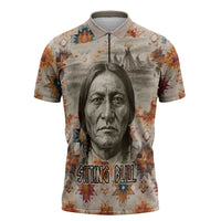 Sitting Bull Portrait Zipper Polo Shirt Native American Tipi with Feathers and Spears Indigenous Pride - Wonder Print Shop