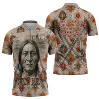 Sitting Bull Portrait Zipper Polo Shirt Native American Tipi with Feathers and Spears Indigenous Pride - Wonder Print Shop