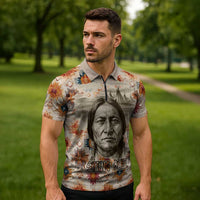 Sitting Bull Portrait Zipper Polo Shirt Native American Tipi with Feathers and Spears Indigenous Pride - Wonder Print Shop