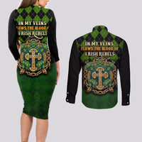 In My Veins Flows The Blood Of Irish Rebels Couples Matching Long Sleeve Bodycon Dress and Long Sleeve Button Shirt - Wonder Print Shop