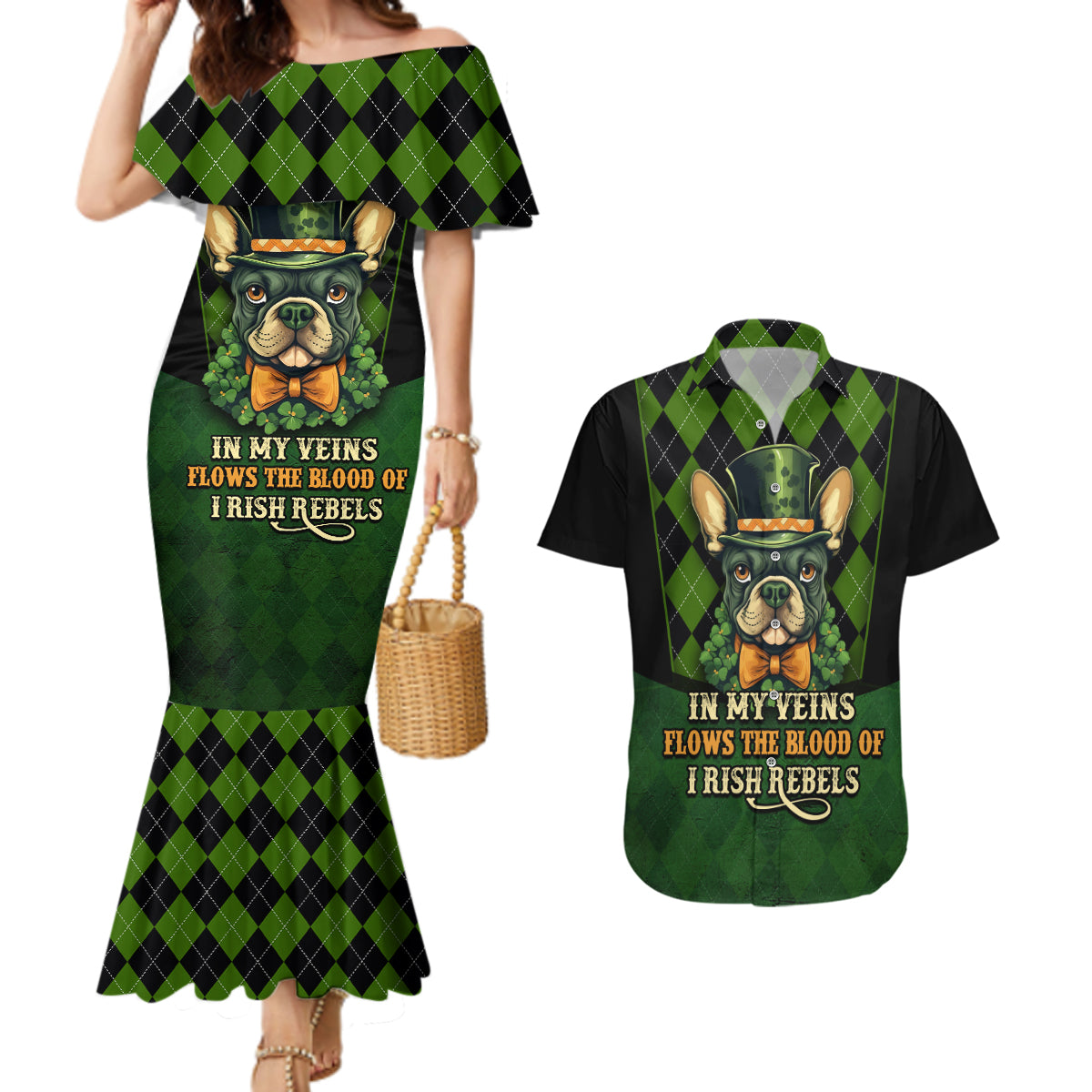 In My Veins Flows The Blood Of Irish Rebels Couples Matching Mermaid Dress and Hawaiian Shirt - Wonder Print Shop