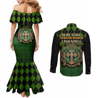 In My Veins Flows The Blood Of Irish Rebels Couples Matching Mermaid Dress and Long Sleeve Button Shirt