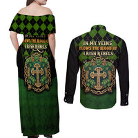 In My Veins Flows The Blood Of Irish Rebels Couples Matching Off Shoulder Maxi Dress and Long Sleeve Button Shirt - Wonder Print Shop
